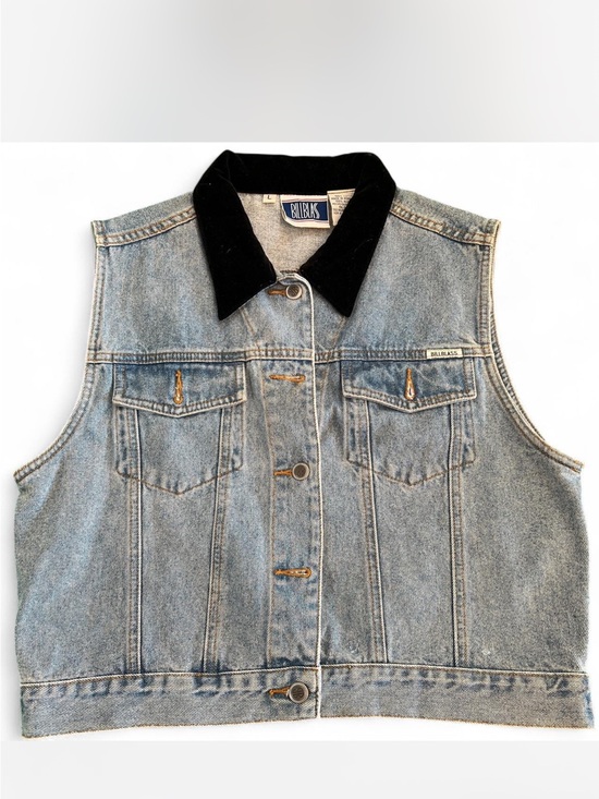 bill blass Jackets & Blazers - Billblass Vintage Denim Vest with Black Corduroy Collar